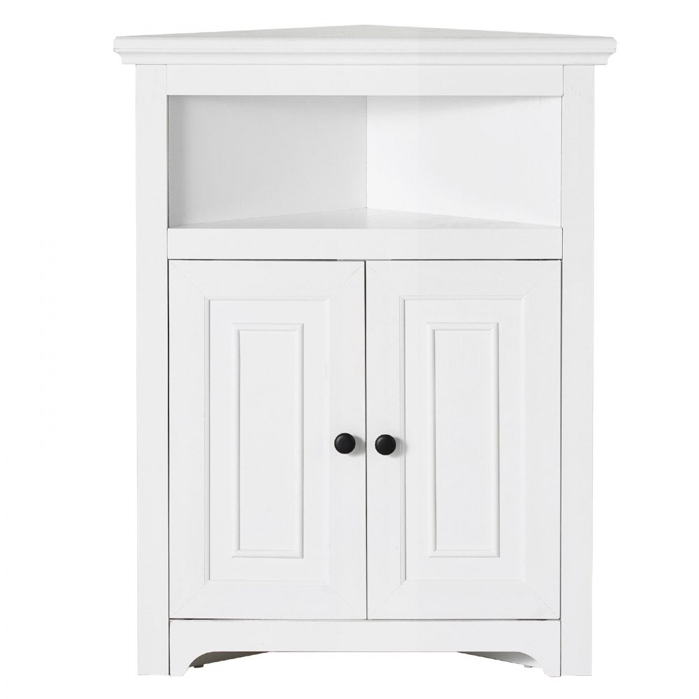 VEVOR 32" Corner Storage Cabinet, 3 Tiers Small Storage Cabinet with 2 Wooden Doors & Adjustable Shelves, Freestanding Corner Kitchen Cabinet for Living Room, Kitchen, Laundry Room, Bathroom, White