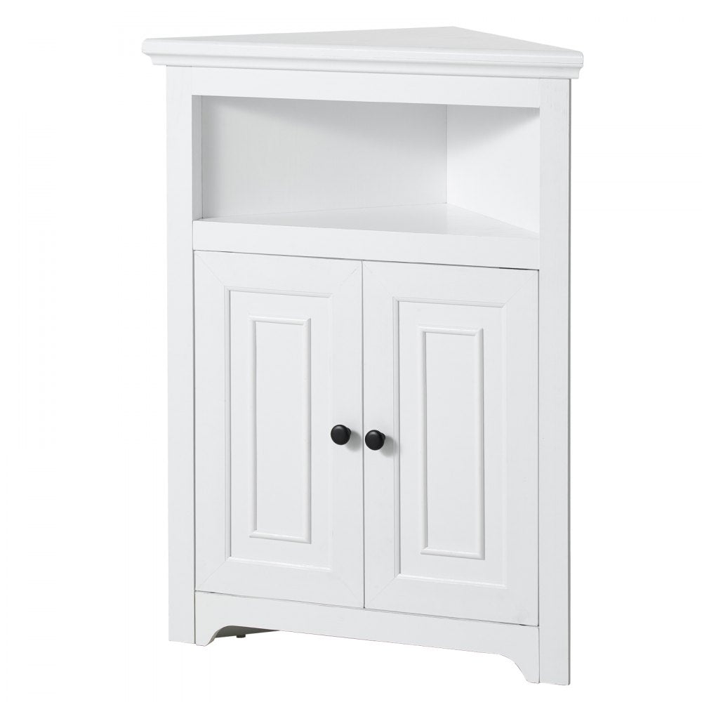 VEVOR 32" Corner Storage Cabinet, 3 Tiers Small Storage Cabinet with 2 Wooden Doors & Adjustable Shelves, Freestanding Corner Kitchen Cabinet for Living Room, Kitchen, Laundry Room, Bathroom, White