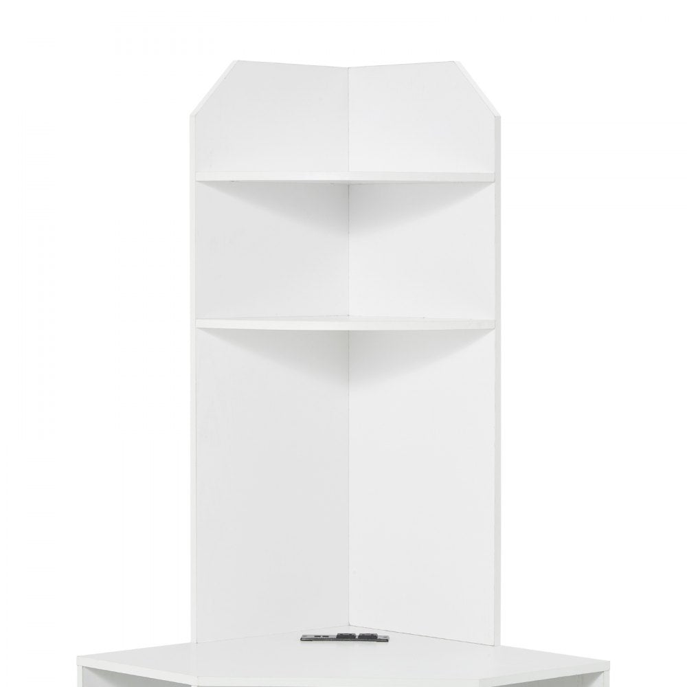VEVOR 64" Tall Corner Storage Cabinet, 6 Tiers Wooden Storage Cabinet with USB Ports and Outlets & Adjustable Shelves, Freestanding Corner Cabinet for Living Room, Kitchen, Laundry Room, White