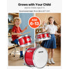 VEVOR Kids Drum Set, 3-Piece 14 in Junior Drum Sets, Beginner Drums Set with Adjustable Throne, Cymbal & Two Pairs of Drumsticks, Musical Learning Drums Instruments Kit, for Children Ages 6-13 (Red)