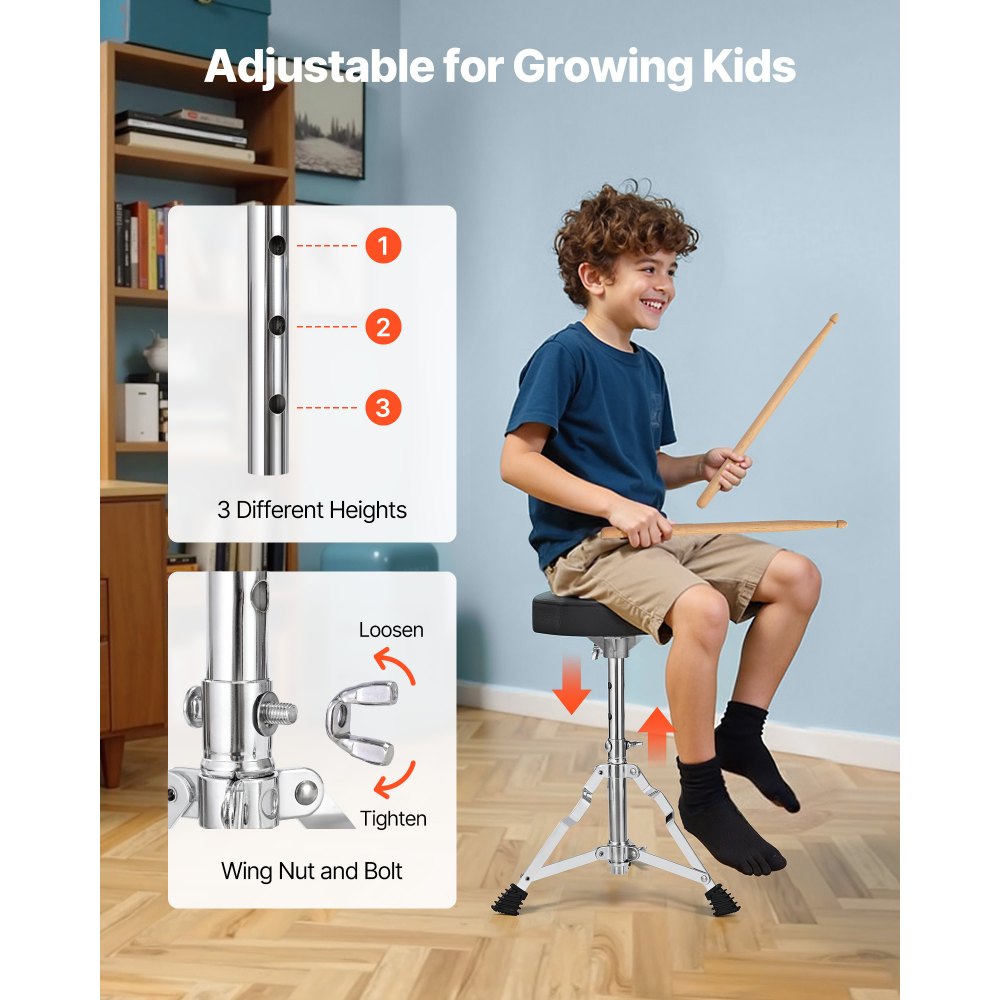 VEVOR Kids Drum Set, 3-Piece 14 in Junior Drum Sets, Beginner Drums Set with Adjustable Throne, Cymbal & Two Pairs of Drumsticks, Musical Learning Drums Instruments Kit, for Children Ages 6-13 (Red)