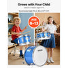 VEVOR Kids Drum Set, 3-Piece 14 in Junior Drum Sets, Beginner Drums Set with Adjustable Throne, Cymbal & Two Pairs of Drumsticks, Musical Learning Drums Instruments Kit, for Children Ages 6-13 (Blue)