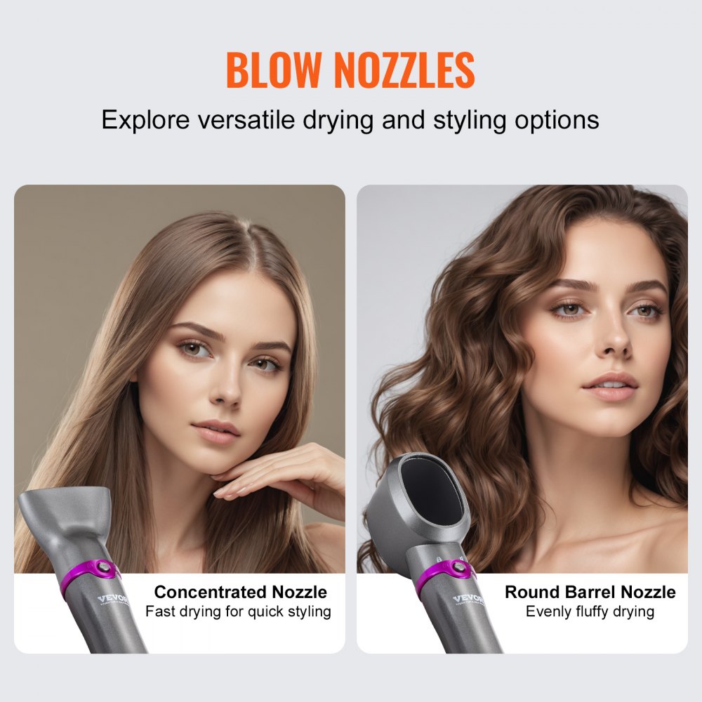 VEVOR Hair Air Styler and Dryer Brush, 5-in-1 Multi Hair Styler, Ionic Blow Dryer Brush with 3 Heat Settings, 3 Brushes & 2 Nozzles, High-Speed Hair Styling Tool for Volumizing Straightening Curling