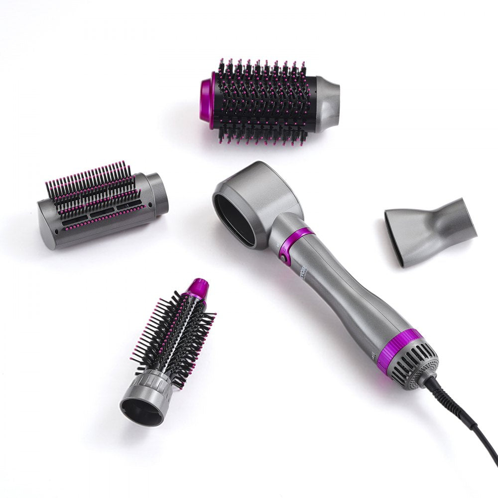 VEVOR Hair Air Styler and Dryer Brush, 5-in-1 Multi Hair Styler, Ionic Blow Dryer Brush with 3 Heat Settings, 3 Brushes & 2 Nozzles, High-Speed Hair Styling Tool for Volumizing Straightening Curling