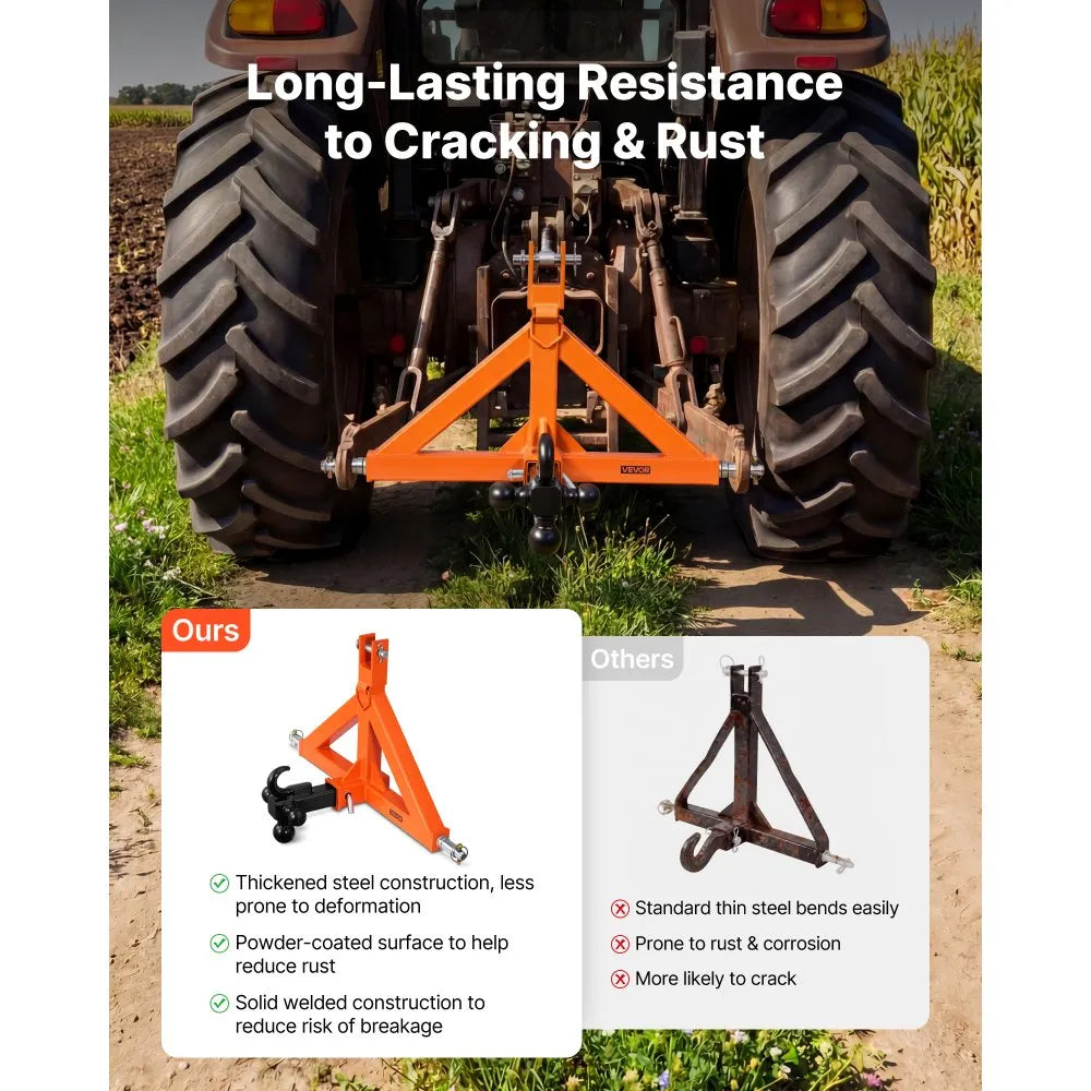 VEVOR 3 Point Trailer Hitch with 2" Receiver, 3 Pt Quick Hitch Attachment with 3 Trailer Balls, Tractor Tow Drawbar Adapter for Category 1, Kubota, Mahindra, Ford, Yanmar, John Deere, Massey Ferguson