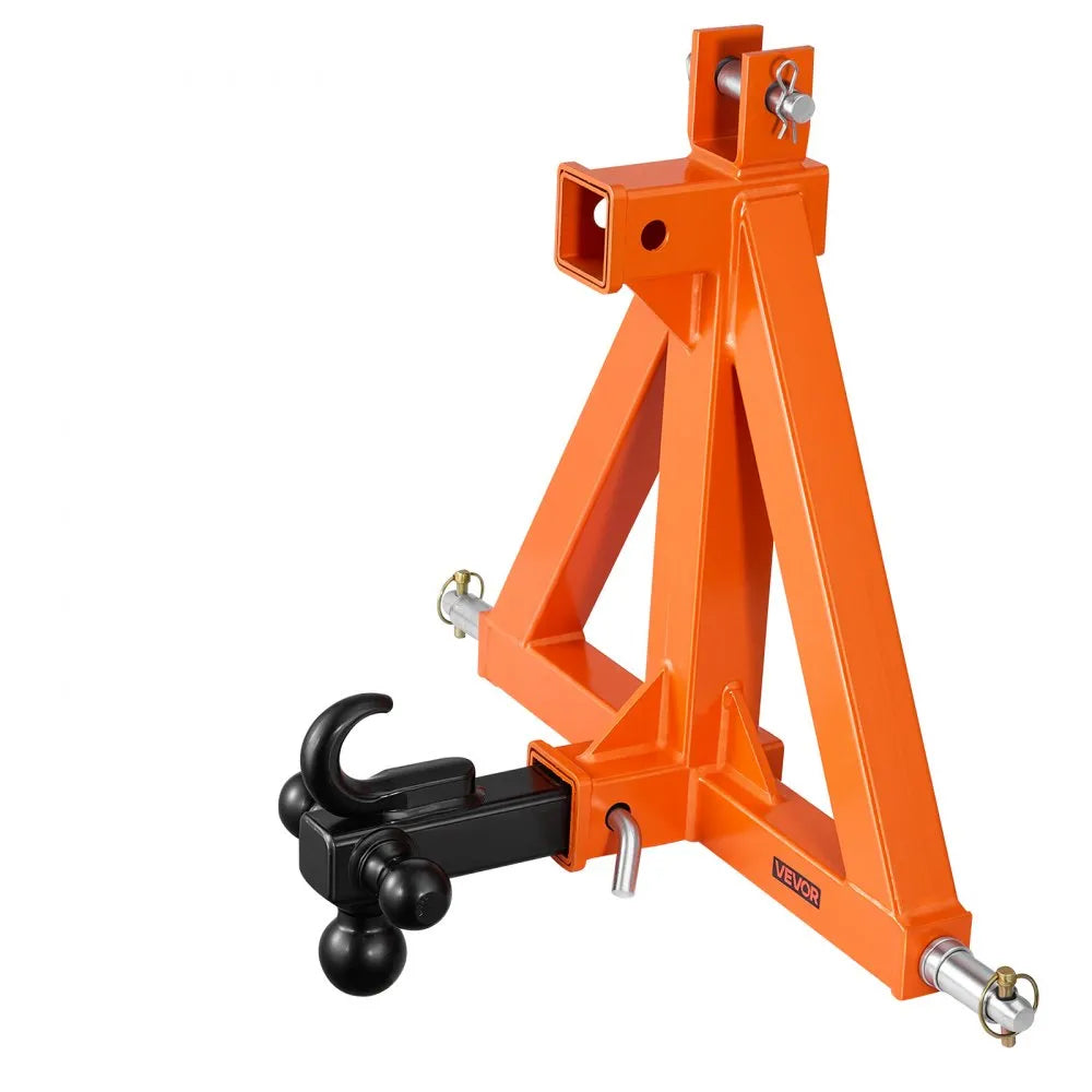 VEVOR 3 Point Trailer Hitch with 2" Receiver, 3 Pt Quick Hitch with 3 Trailer Balls, Tractor Tow Drawbar Adapter for Category 1, Kubota, Mahindra, Ford, Yanmar, John Deere, Massey Ferguson, Orange