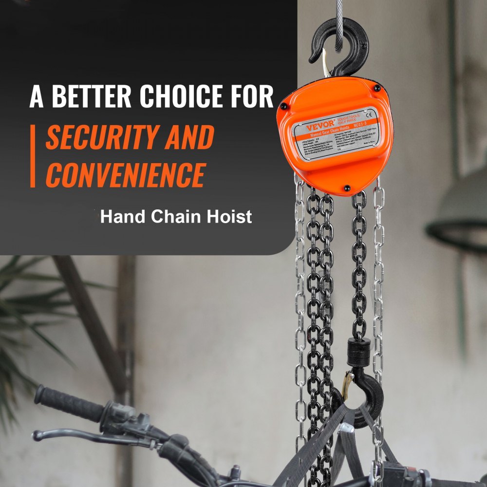 VEVOR 1/2 Ton/1100 LBS Hand Chain Hoist 10 FT Come Along, 1100 lbs Capacity G80 Galvanized Carbon Steel with Double-Pawl Brake, Auto Chain Leading & 360° Rotation Hook, for Garage Factory Dock