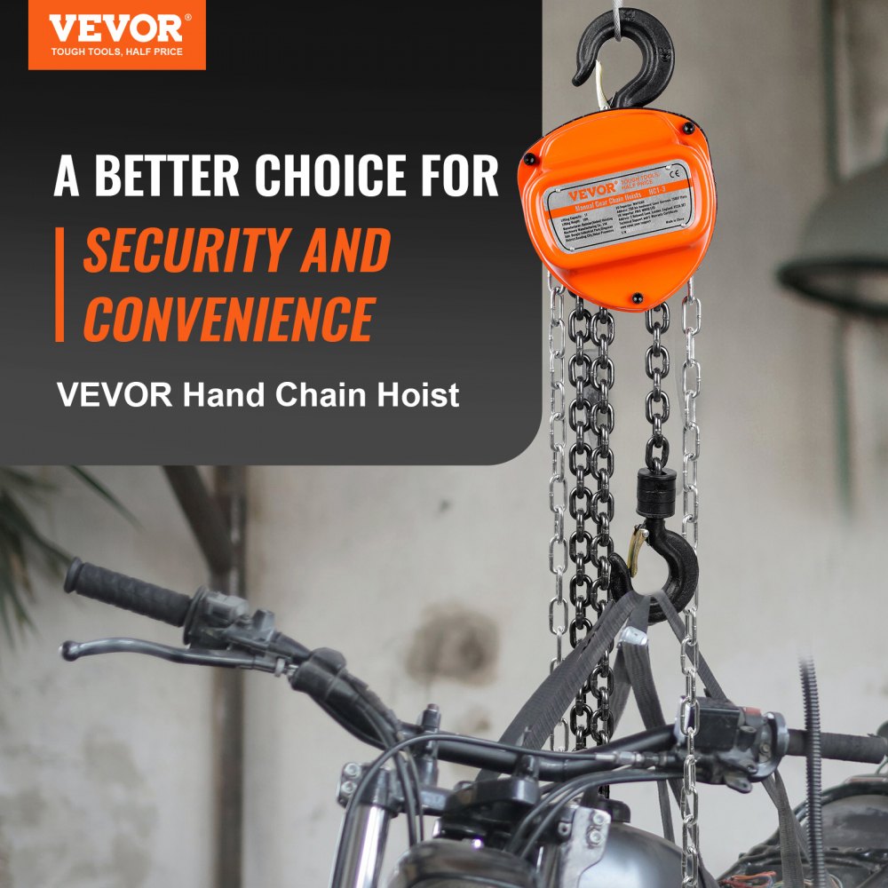 VEVOR Hand Chain Hoist, 1 Ton 2200 lbs Capacity 10 FT Come Along, G80 Galvanized Carbon Steel with Double-Pawl Brake, Auto Chain Leading & 360° Rotation Hook, for Garage Factory Dock