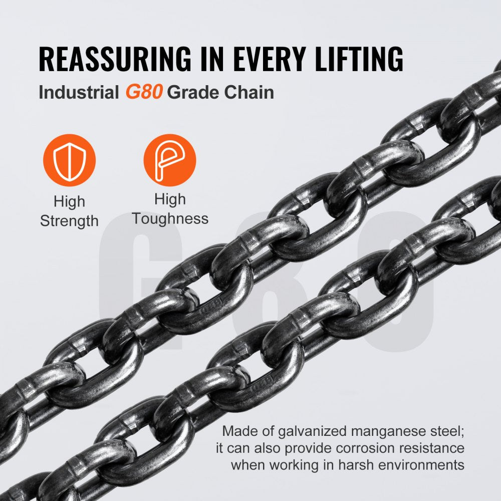 VEVOR Hand Chain Hoist, 1 Ton 2200 lbs Capacity 10 FT Come Along, G80 Galvanized Carbon Steel with Double-Pawl Brake, Auto Chain Leading & 360° Rotation Hook, for Garage Factory Dock