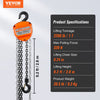 VEVOR Hand Chain Hoist, 1 Ton 2200 lbs Capacity 10 FT Come Along, G80 Galvanized Carbon Steel with Double-Pawl Brake, Auto Chain Leading & 360° Rotation Hook, for Garage Factory Dock