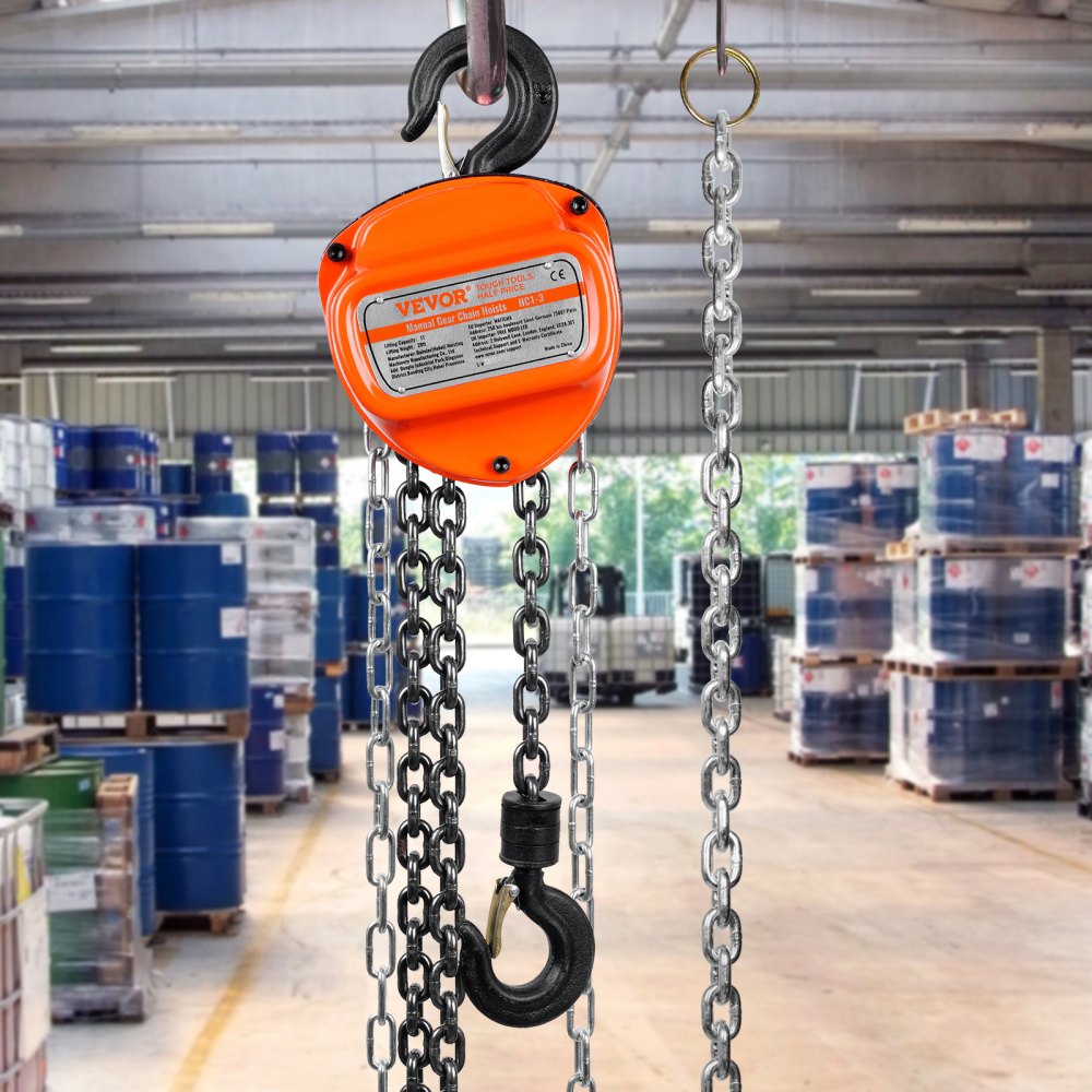 VEVOR Hand Chain Hoist, 1 Ton 2200 lbs Capacity 10 FT Come Along, G80 Galvanized Carbon Steel with Double-Pawl Brake, Auto Chain Leading & 360° Rotation Hook, for Garage Factory Dock
