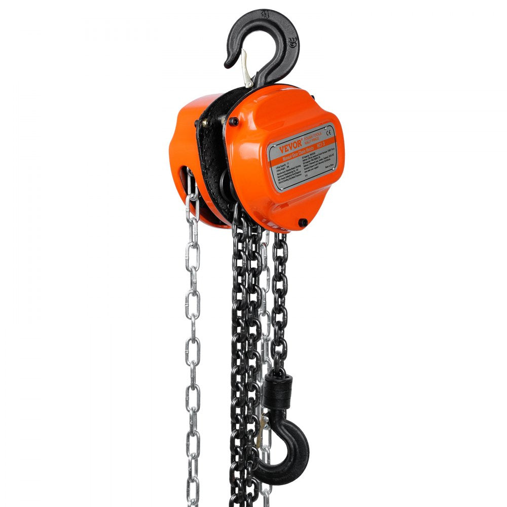 VEVOR Hand Chain Hoist, 1 Ton 2200 lbs Capacity 10 FT Come Along, G80 Galvanized Carbon Steel with Double-Pawl Brake, Auto Chain Leading & 360° Rotation Hook, for Garage Factory Dock