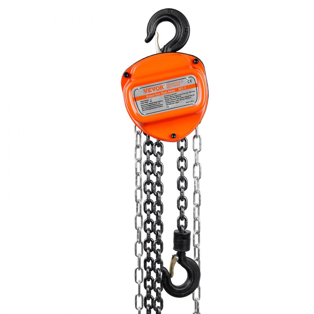VEVOR Hand Chain Hoist, 1 Ton 2200 lbs Capacity 10 FT Come Along, G80 Galvanized Carbon Steel with Double-Pawl Brake, Auto Chain Leading & 360° Rotation Hook, for Garage Factory Dock