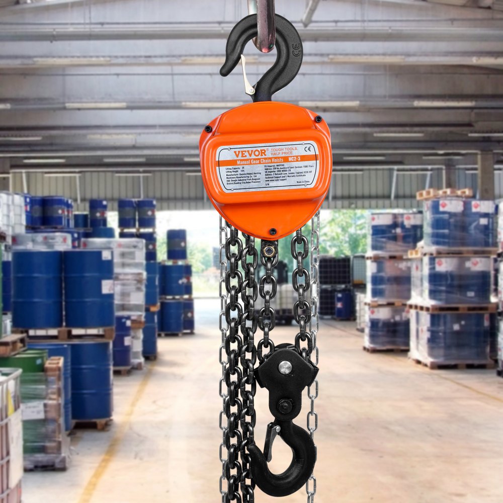 VEVOR  2 Ton Hand Chain Hoist 10 FT Come Along, 4400 lbs Capacity G80 Galvanized Carbon Steel with Double-Pawl Brake, Auto Chain Leading & 360° Rotation Hook, for Garage Factory Dock