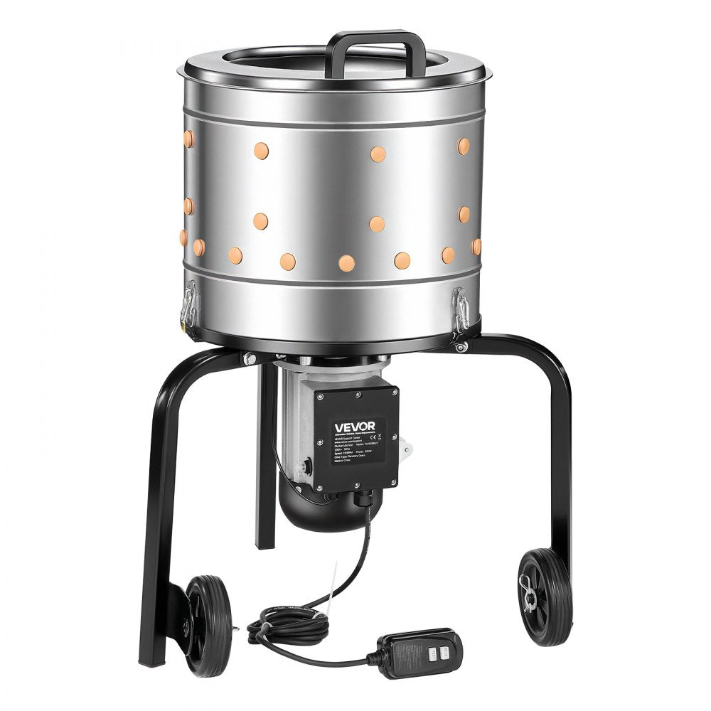 VEVOR Chicken Plucker Machine, 15.7 in Drum, 550W & 275RPM Electric Chicken Plucking Machine with 114 Soft Fingers & Transport Wheels, Stainless Steel Feather Remover for Processing 1-2 Chicks Once