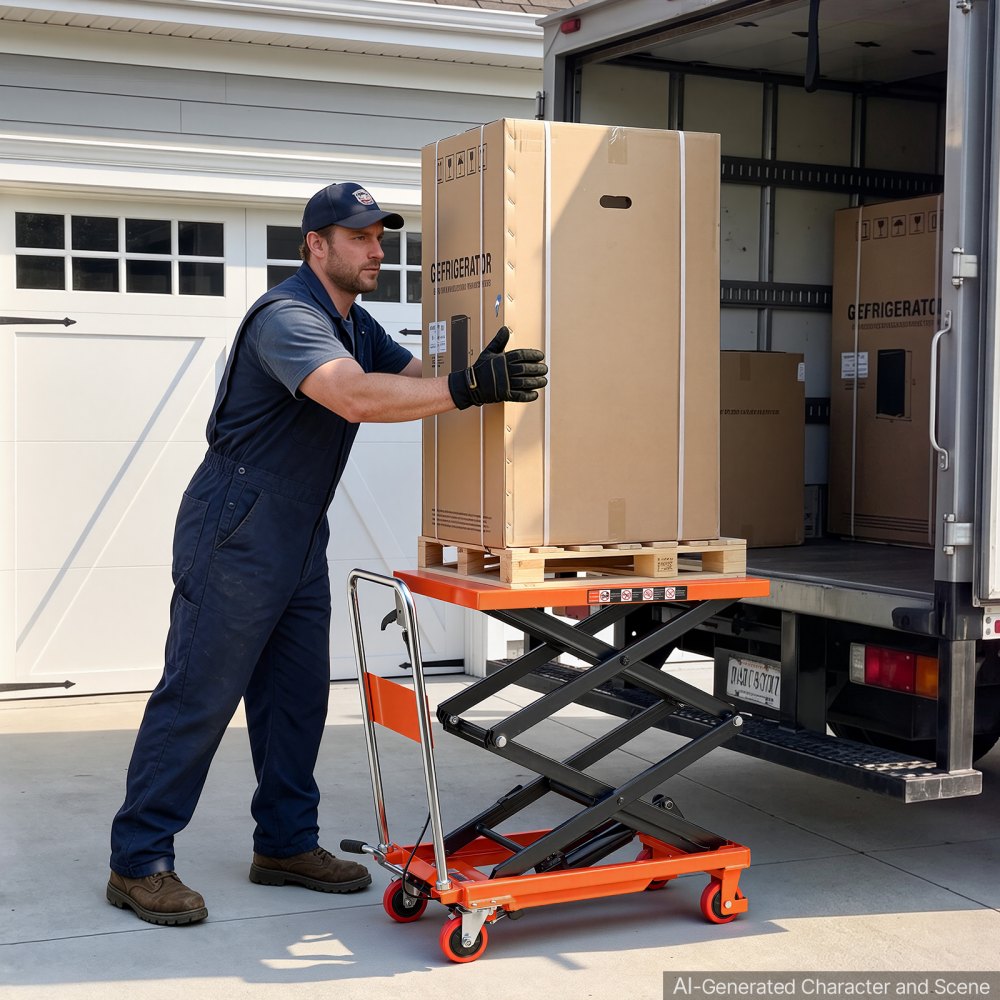 VEVOR Hydraulic Lift Table Cart, 330 lbs Capacity 50 in Lifting Height, for Material Handling, Moving, Transportation, Manual Double Scissor Lift Table, with 4 Wheels and Handle, Heavy-Duty Steel