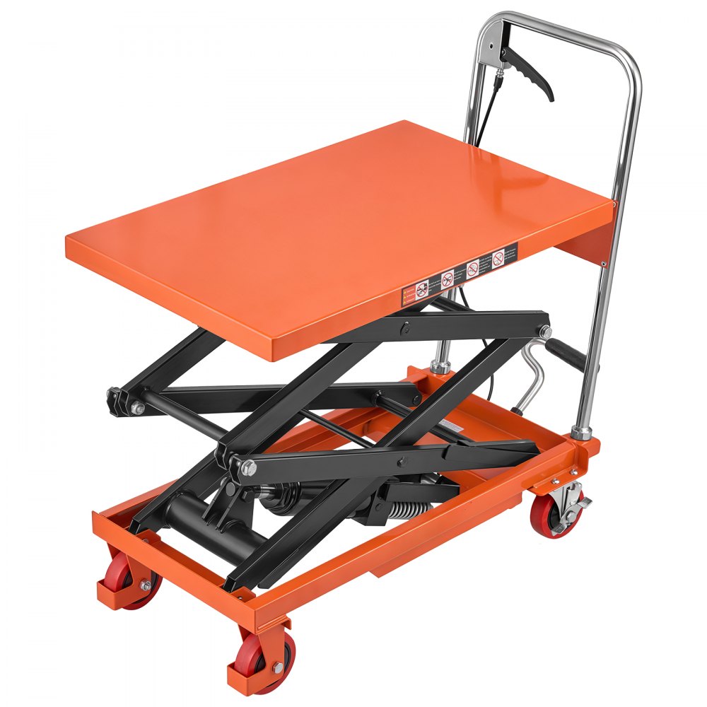 VEVOR Hydraulic Lift Table Cart, 330 lbs Capacity 50 in Lifting Height, for Material Handling, Moving, Transportation, Manual Double Scissor Lift Table, with 4 Wheels and Handle, Heavy-Duty Steel