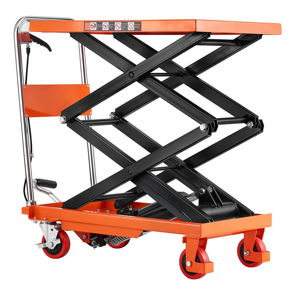 VEVOR Hydraulic Lift Table Cart, 330 lbs Capacity 50 in Lifting Height, for Material Handling, Moving, Transportation, Manual Double Scissor Lift Table, with 4 Wheels and Handle, Heavy-Duty Steel