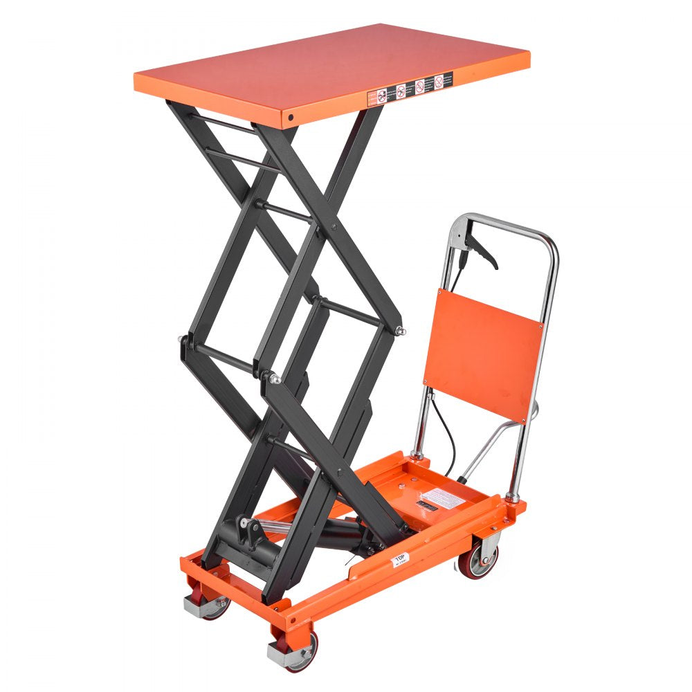 VEVOR Hydraulic Lift Table Cart, 770 lbs Capacity 50 in Lifting Height, for Material Handling, Moving, Transportation, Manual Double Scissor Lift Table, with 4 Wheels and Handle, Heavy-Duty Steel