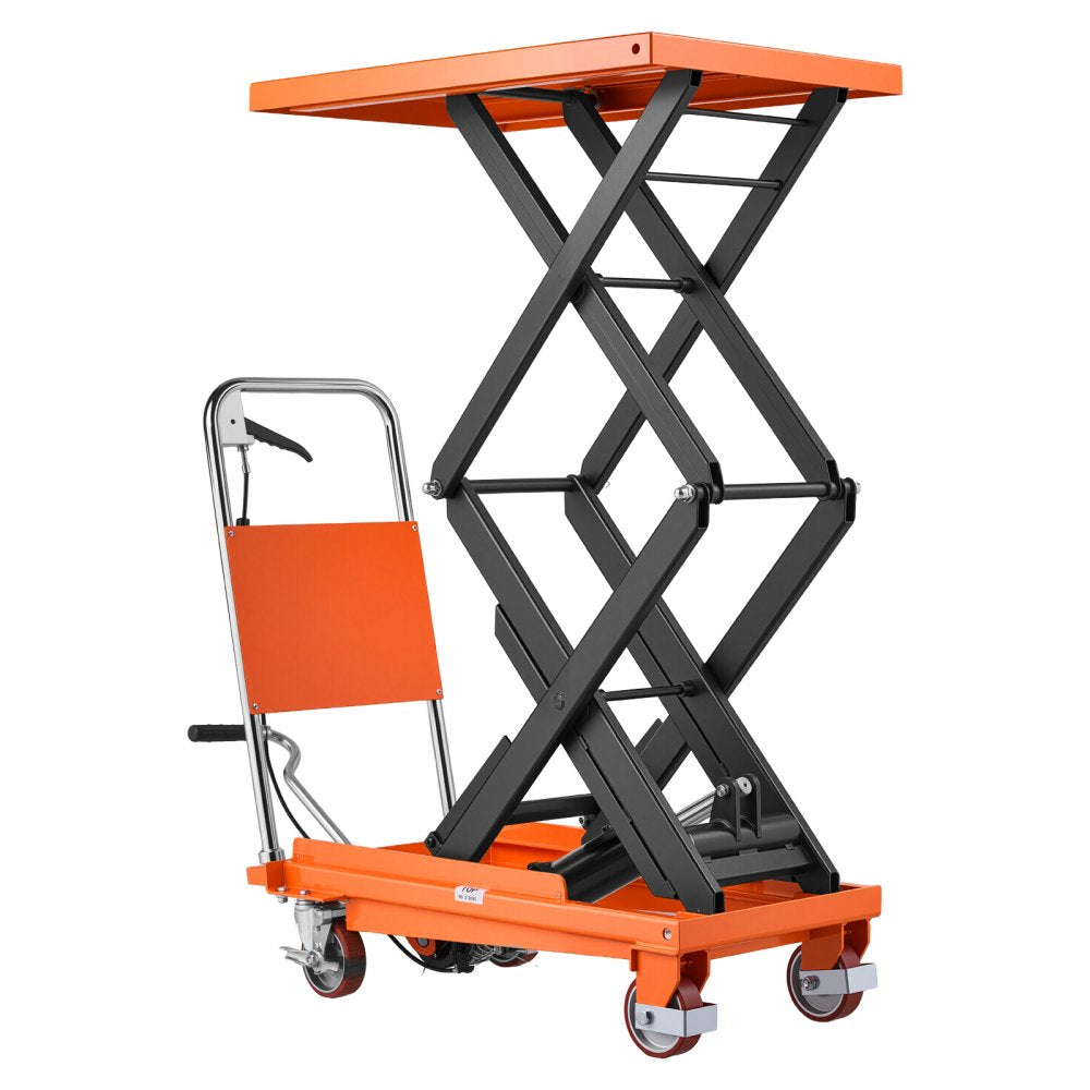 VEVOR Hydraulic Lift Table Cart, 770 lbs Capacity 50 in Lifting Height, for Material Handling, Moving, Transportation, Manual Double Scissor Lift Table, with 4 Wheels and Handle, Heavy-Duty Steel