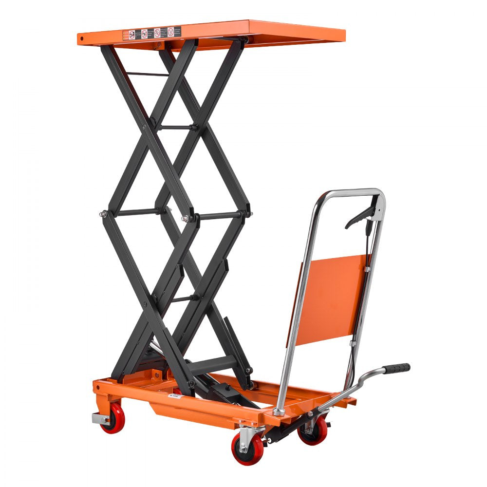 VEVOR Hydraulic Lift Table Cart, 500 lbs Capacity 50 in Lifting Height, for Material Handling, Moving, Transportation, Manual Double Scissor Lift Table, with 4 Wheels and Handle, Heavy-Duty Steel