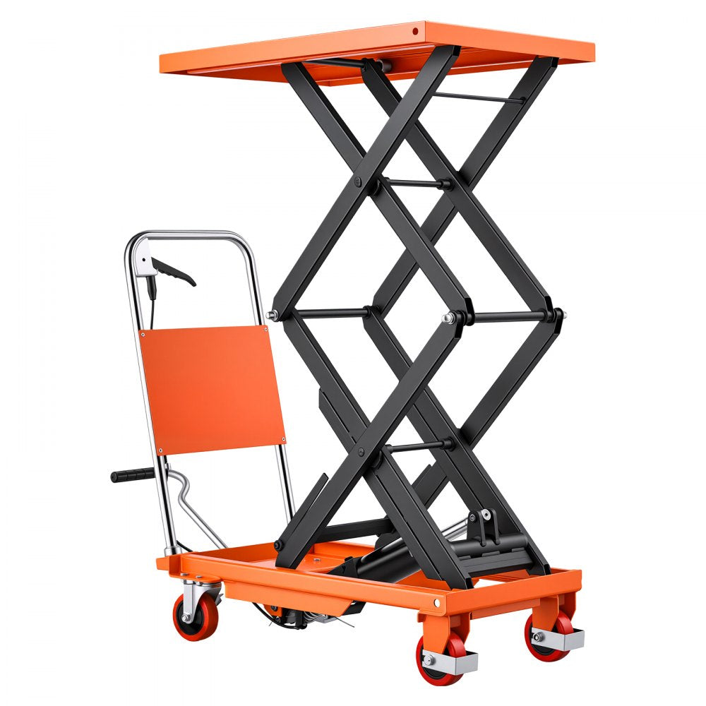 VEVOR Hydraulic Lift Table Cart, 500 lbs Capacity 50 in Lifting Height, for Material Handling, Moving, Transportation, Manual Double Scissor Lift Table, with 4 Wheels and Handle, Heavy-Duty Steel