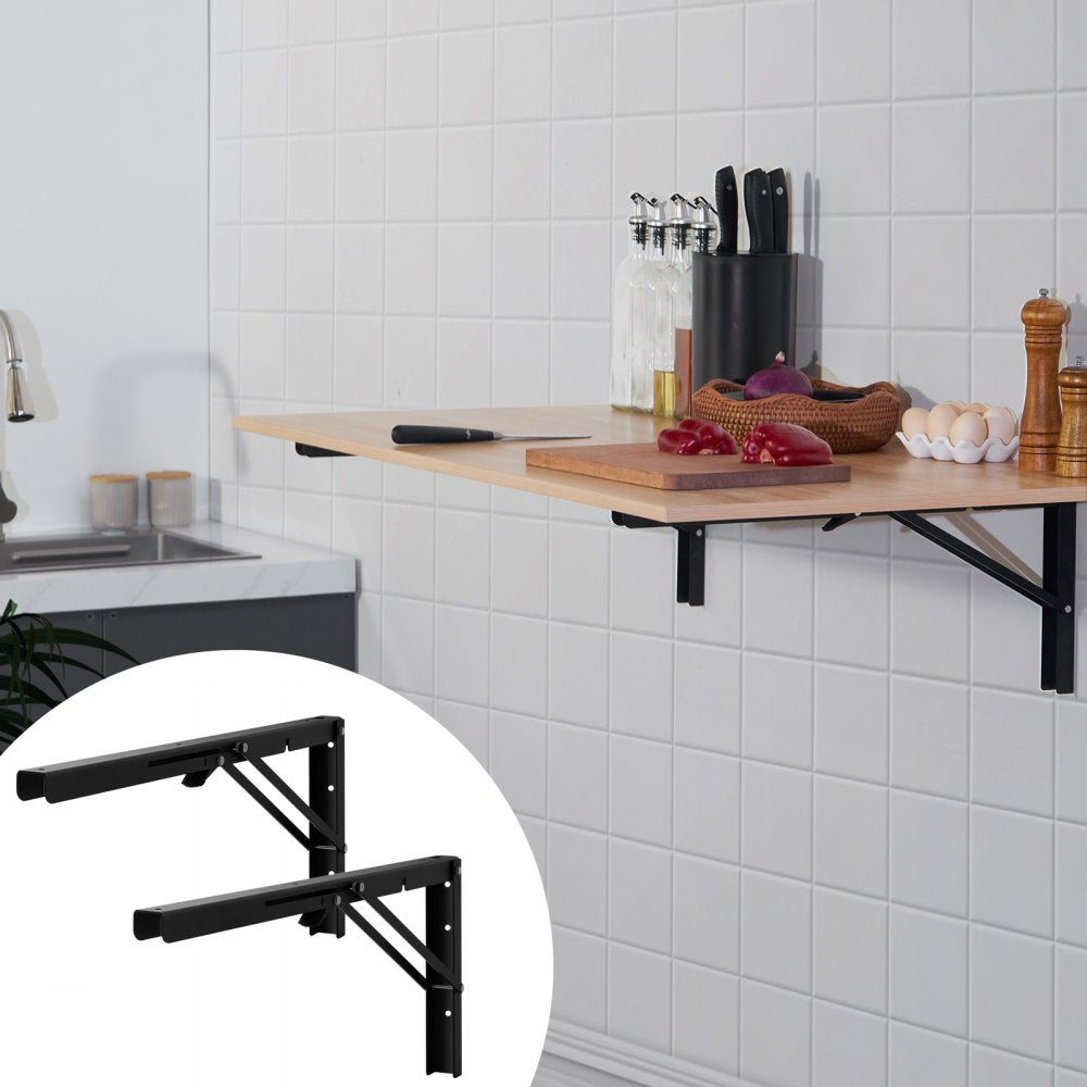 VEVOR Shelf Bracket Foldable, 24” L 2 Pcs , Heavy Duty Floating Shelf Brackets, Brackets for Shelves, 5mm Thick Matte Black L Shelf Bracket,Steel Shelving Brackets with 300 lbs Load Capacity