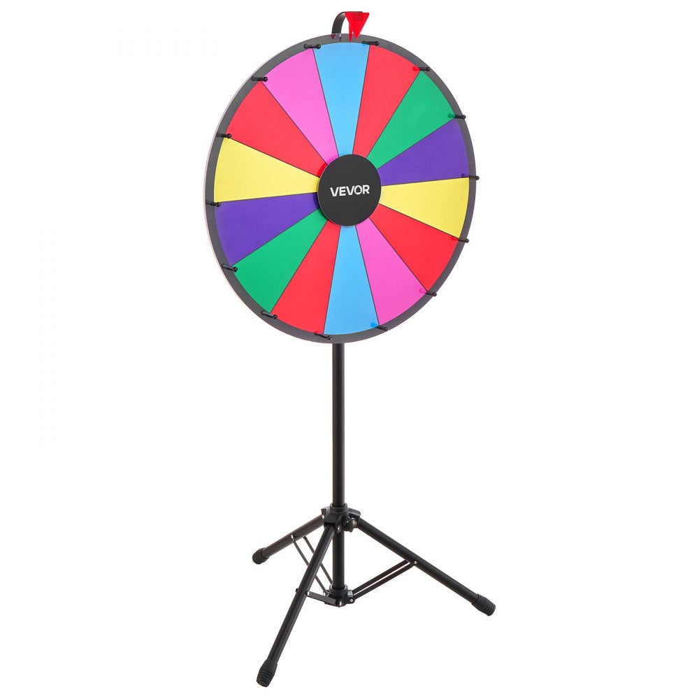VEVOR 24 in Spinning Prize Wheel, 14 Slots Spinning Wheel with Tripod, Adjustable Height Win Fortune Roulette with a Dry Erase and 2 Markers, 6 Colors, Easy Assembly, for Party Pub Trade Show Carnival