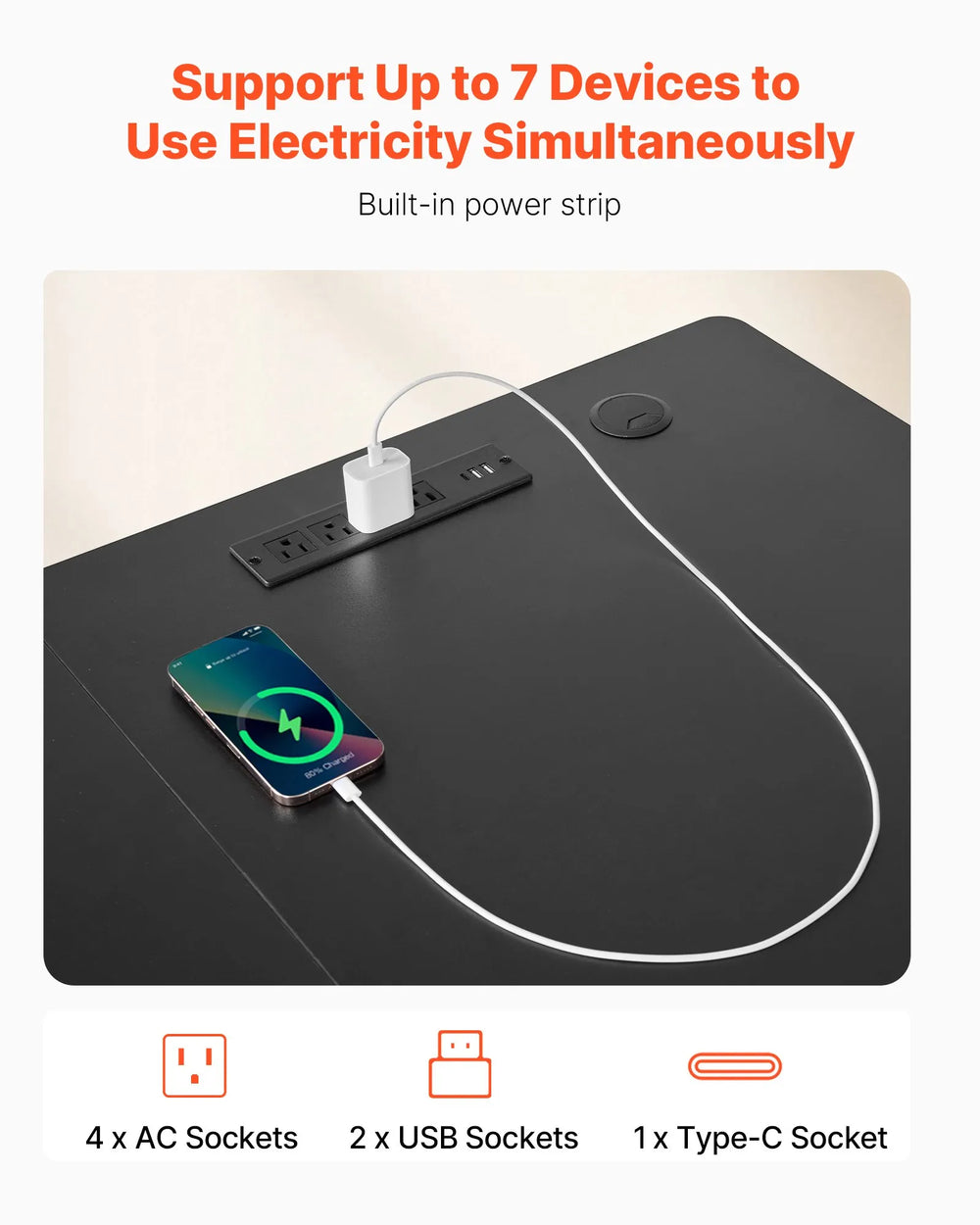 VEVOR L Shaped Desk built-in power strip with AC outlets USB and Type-C