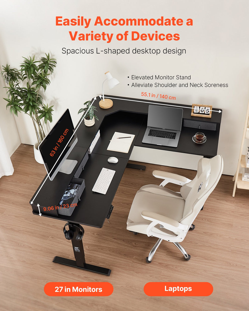 VEVOR L-shaped desk spacious desktop for multiple devices