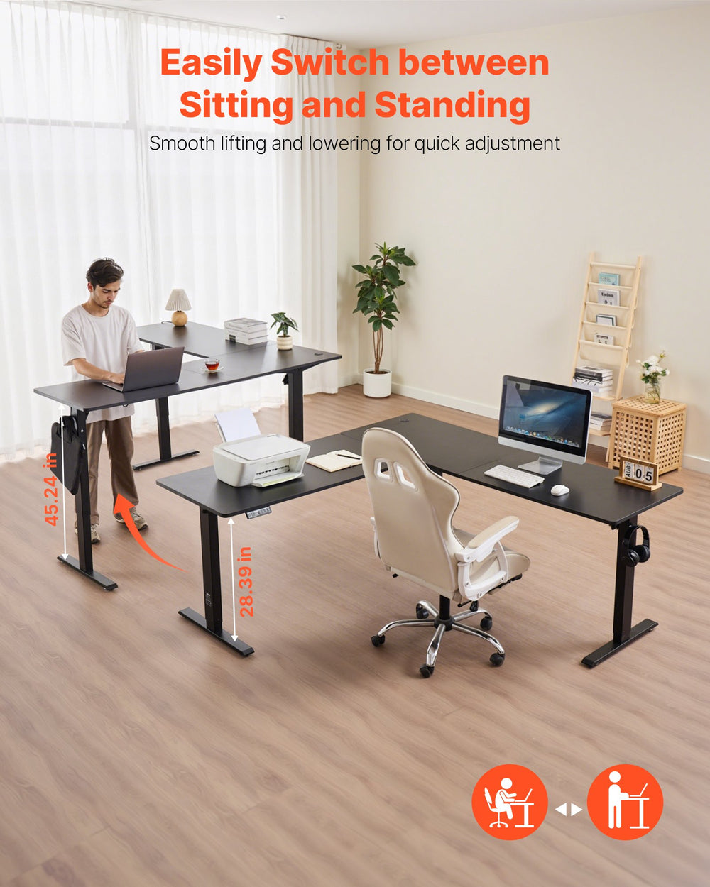 VEVOR L-shaped electric standing desk - easily switch between sitting and standing