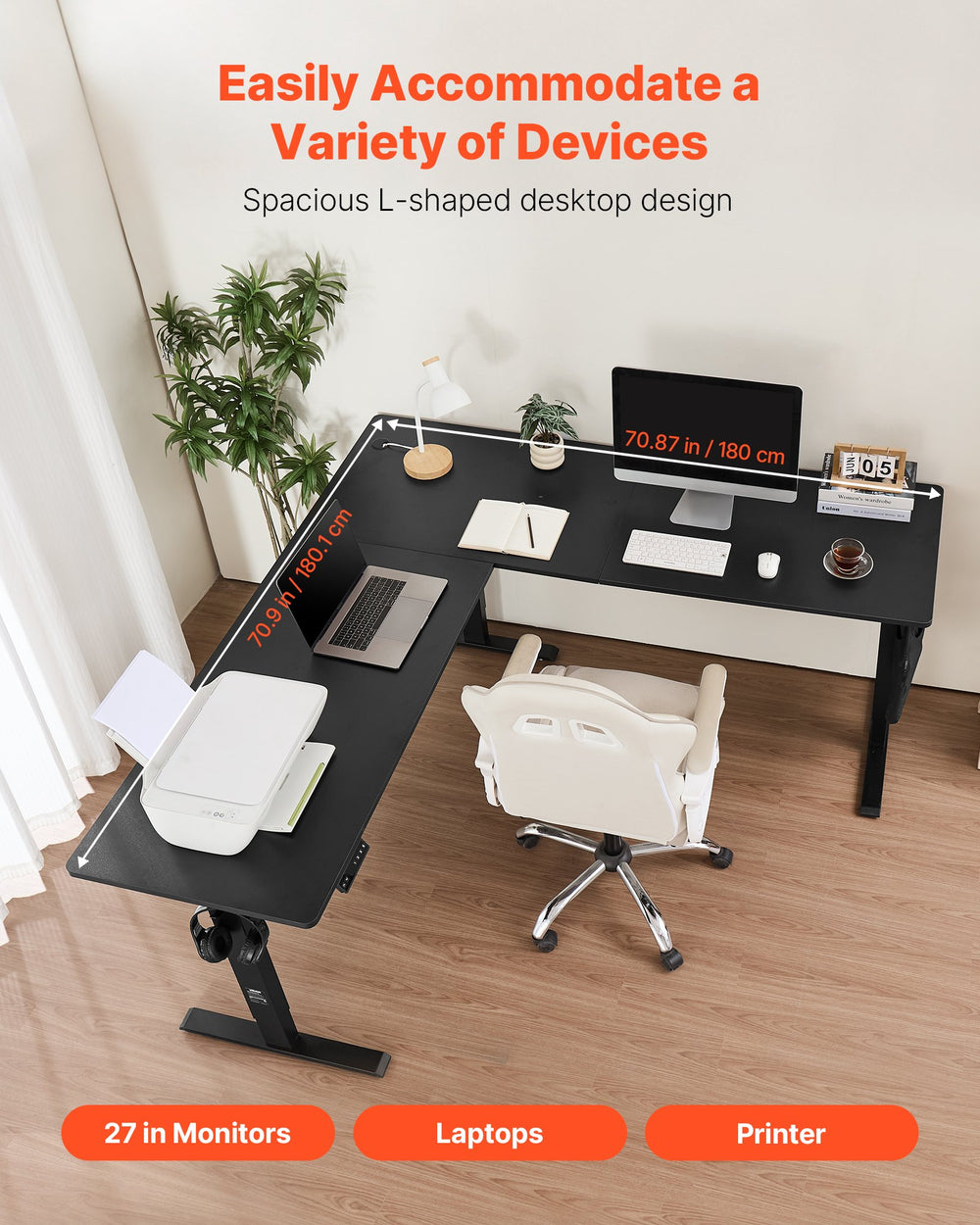 VEVOR L-shaped desk - spacious 70.9 x 70.87 in desktop for multiple devices
