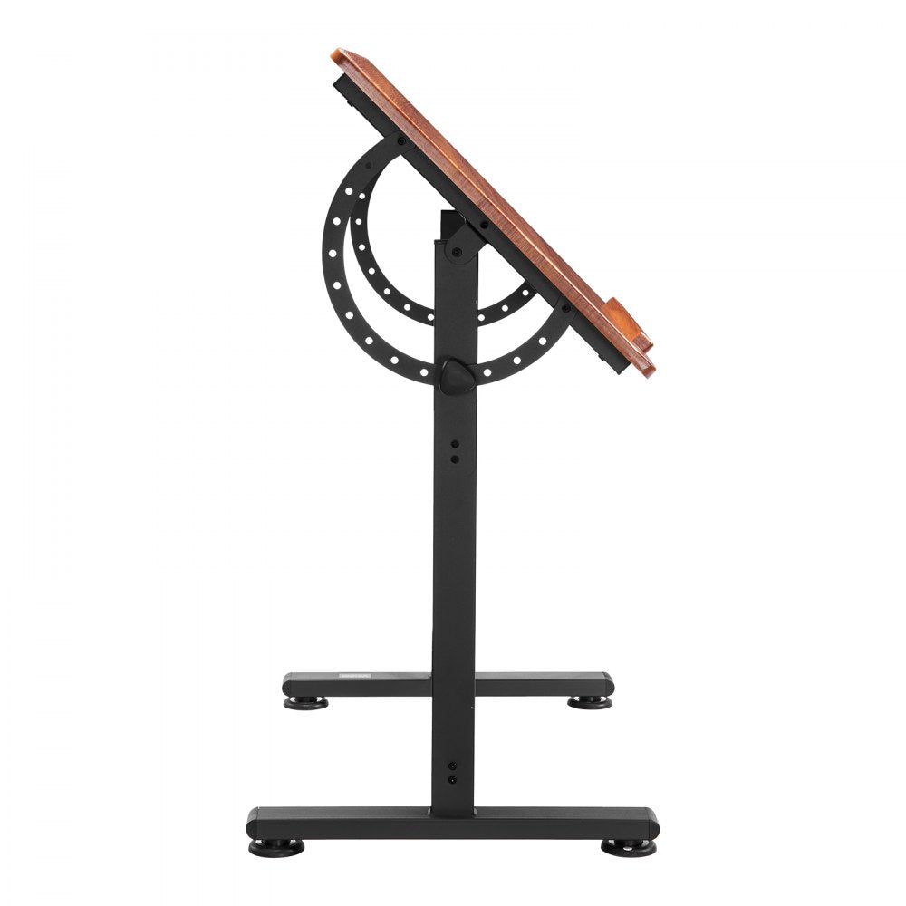 VEVOR Drafting Table, Adjustable 0°–90° Tilt Drawing Desk, Portable Artist Table with Black H-Frame and Brown Desktop, Wooden Painting Desk Craft Workstation for Reading, Writing, Crafting, Meeting