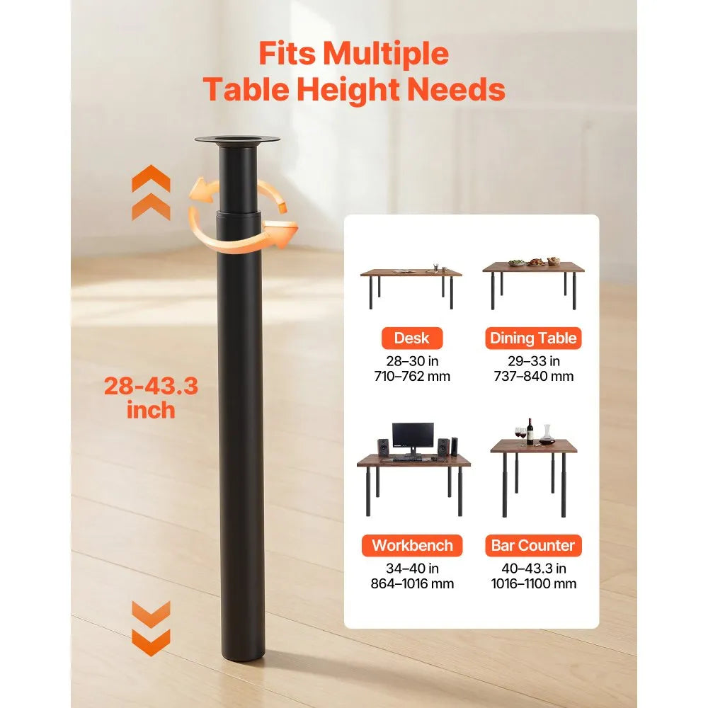 VEVOR Adjustable Table Legs, 28-43.3 in Steel Furniture Legs, 1200 lbs Max Load Heavy Duty, Quick Installation, Ideal for Home Office Desk DIY, Coffee Dinner Bar Tables, Workbenches, Set of 4, Black