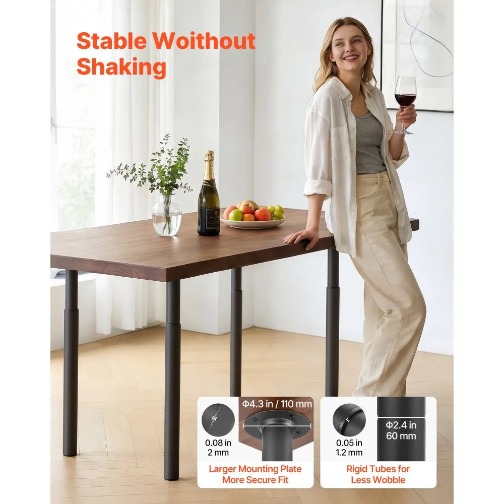 VEVOR Adjustable Table Legs, 28-43.3 in Steel Furniture Legs, 1200 lbs Max Load Heavy Duty, Quick Installation, Ideal for Home Office Desk DIY, Coffee Dinner Bar Tables, Workbenches, Set of 4, Black