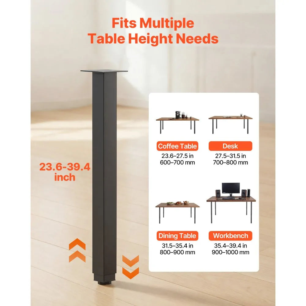 VEVOR Adjustable Table Legs, 24-40 in Square Steel Furniture Legs, 1200 lbs Max Load Heavy Duty, Quick Installation, Ideal for Home Office Desk DIY, Coffee Dinner Bar Tables, Workbenches, 4 PCS, Black