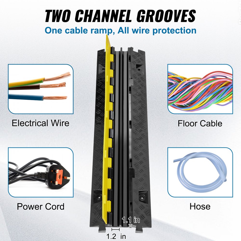 VEVOR Cable Protector Ramp, 2 Channel, 22000 lbs/axle Capacity Heavy Duty TPU Wire Cord Cover Ramp Hose Protector Ramp Driveway, Traffic Speed Bump with TPR Flip-Open Top Cover, for Indoor & Outdoor