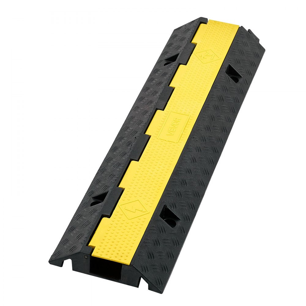 VEVOR Cable Protector Ramp, 22,000 lbs/axle Capacity, 1 Channel Heavy Duty Rubber Cord Hose Wire Cover, 2.76 x 1.97 in Channel, Traffic Speed Bump with Flip-Open Top Cover, for Indoor Outdoor, 1 Pack