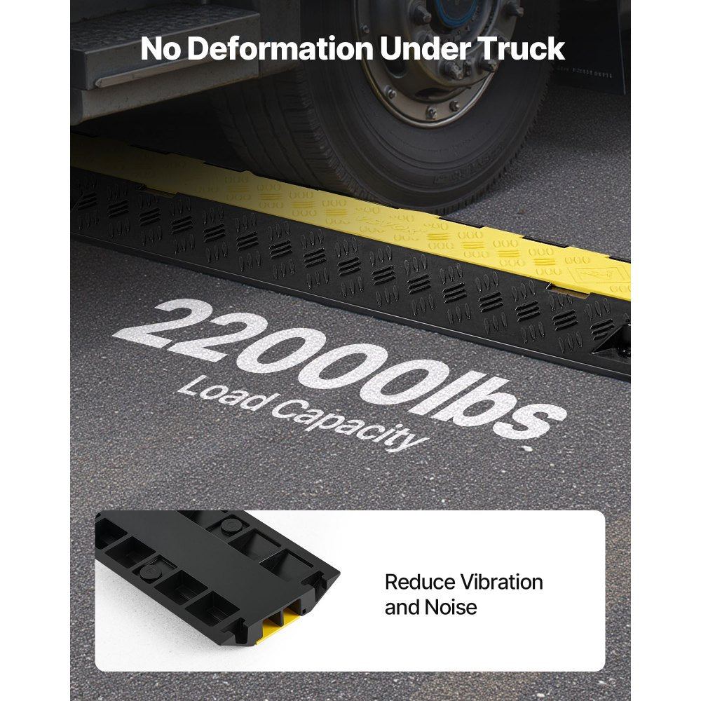 VEVOR Cable Protector Ramp, 22,000 lbs/axle Capacity, 2 Channel Heavy Duty TPU Cord Hose Wire Cover, 1.2 x 1.1 in Channel, Traffic Speed Bump with Flip-Open Top Cover, for Indoor Outdoor Use, 3 Pack