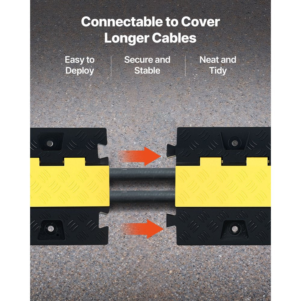 VEVOR Cable Protector Ramp, 22,000 lbs/axle Capacity, 2 Channel Heavy Duty TPU Cord Hose Wire Cover, 1.2 x 1.1 in Channel, Traffic Speed Bump with Flip-Open Top Cover, for Indoor Outdoor Use, 3 Pack