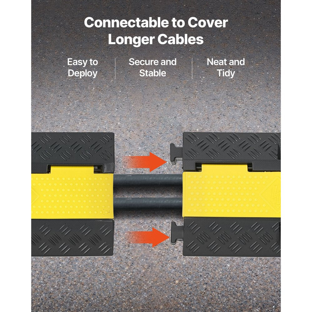 VEVOR Cable Protector Ramp, 22,000 lbs/axle Capacity, 2 Channel Heavy Duty Rubber Cord Hose Wire Cover, 1.3 x 1.2 in Channel, Traffic Speed Bump with Flip-Open Top Cover, for Indoor Outdoor, 1 Pack