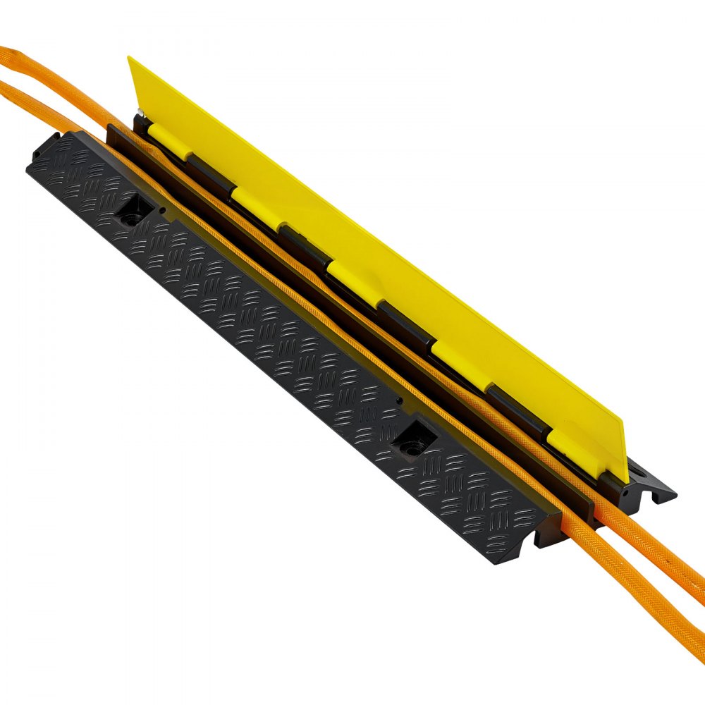 VEVOR Cable Protector Ramp, 22,000 lbs/axle Capacity, 2 Channel Heavy Duty Rubber Cord Hose Wire Cover, 1.3 x 1.2 in Channel, Traffic Speed Bump with Flip-Open Top Cover, for Indoor Outdoor, 1 Pack