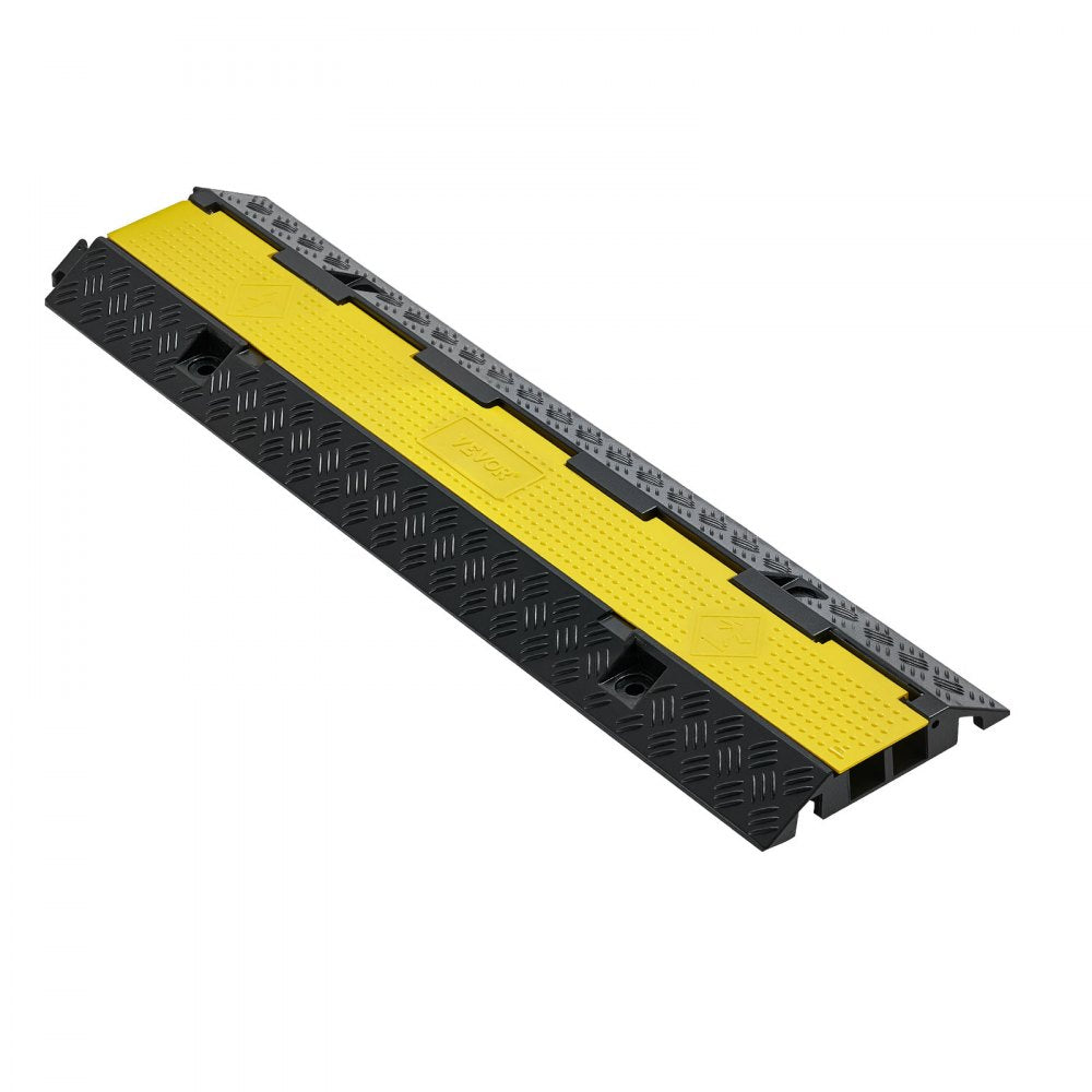 VEVOR Cable Protector Ramp, 22,000 lbs/axle Capacity, 2 Channel Heavy Duty Rubber Cord Hose Wire Cover, 1.3 x 1.2 in Channel, Traffic Speed Bump with Flip-Open Top Cover, for Indoor Outdoor, 1 Pack