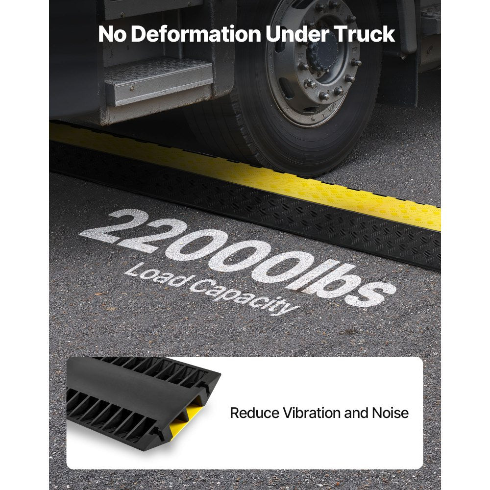 VEVOR Cable Protector Ramp, 22,000 lbs/axle Capacity, 2 Channel Heavy Duty Rubber Cord Hose Wire Cover, 4 x 3 in Channel, Traffic Speed Bump with Flip-Open Top Cover, for Indoor Outdoor Use, 1 Pack