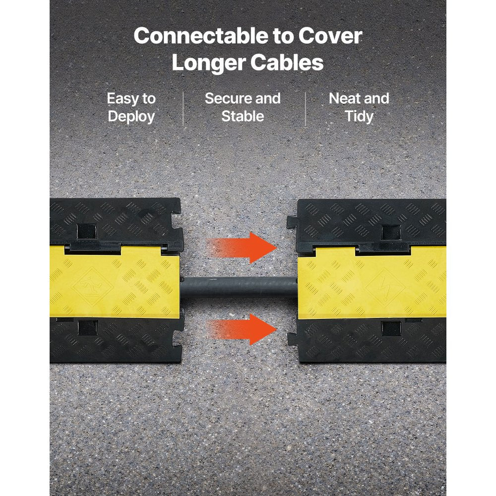 VEVOR Cable Protector Ramp, 22,000 lbs/axle Capacity, 2 Channel Heavy Duty Rubber Cord Hose Wire Cover, 2.2 x 2 in Channel, Traffic Speed Bump with Flip-Open Top Cover, for Indoor Outdoor, 1 Pack