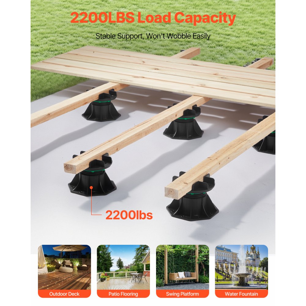 VEVOR Deck Blocks 8 PCS, 2200 lbs / 997.90 kg Load Capacity Deck Support Plastic Pedestal Paver, Raising 3.54 - 4.65 inch / 90 - 118 mm, Height Adjustable Shed Foundation Base for Wood Concrete Metal