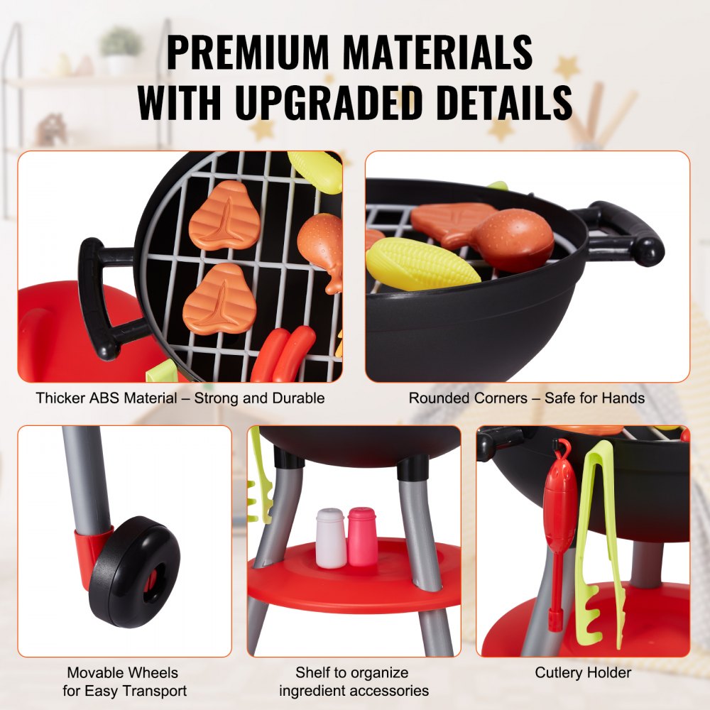 VEVOR 28 PCS BBQ Grill Playset, Kids Toys Kitchen Playset with Sound & Light, Little Chef Play, Interactive Grill Play Food Cooking Playset Barbecue Toy Grill for Toddlers Boys Girls 3-5 Birthday Gift