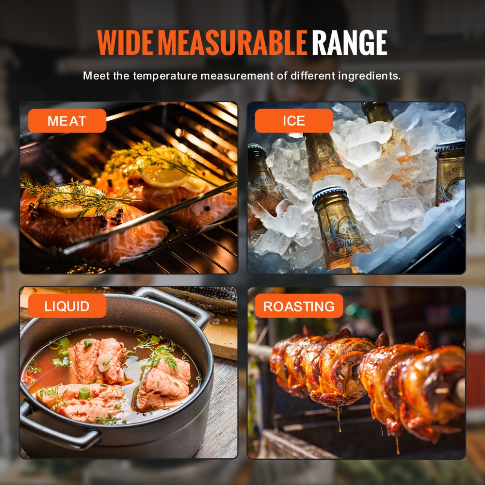 VEVOR Digital Grill Thermometer, 1°F High-precision thermometer for Grill and Cooking, -58~572°F Measuring Range, IP65 Waterproof 3s measure, 180° Foldable Probe with Backlight & Back Magnetic