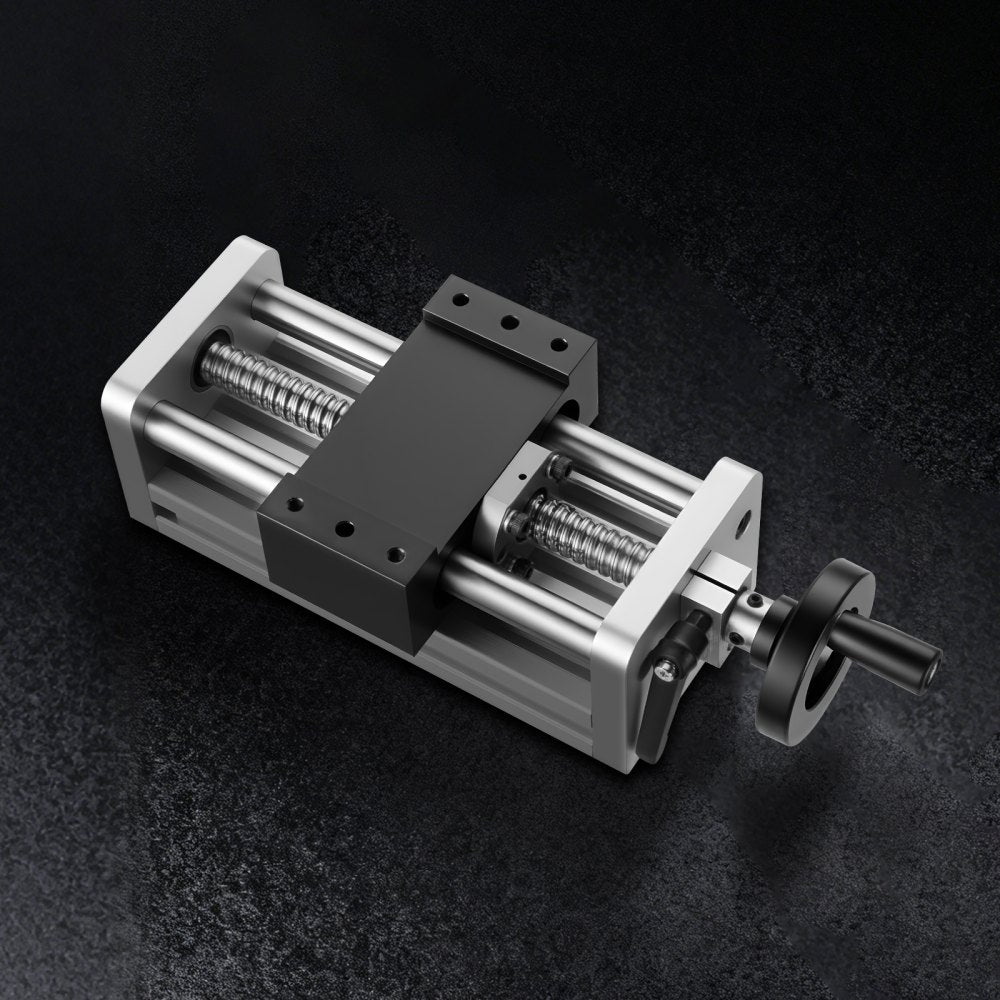 VEVOR Linear Stage Actuator, 100 mm Effective Stroke, Ball Screw CNC Linear Motion Guide Rail, Double Optical Axis, C7 High-Precision, Bearing Slide Block, Manual Handwheel, for CNC Router X Y Z Axis