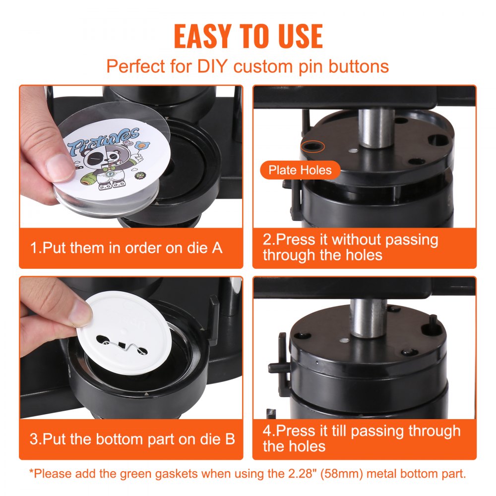 VEVOR Button Maker, 1/1.25/2.28 inch(25/32/58mm) 3-IN-1 Pin Maker, with 300pcs Button Parts, Button Maker Machine with Panda Magic Book, Ergonomic Arc Handle Punch Press Kit, For Children DIY Gifts